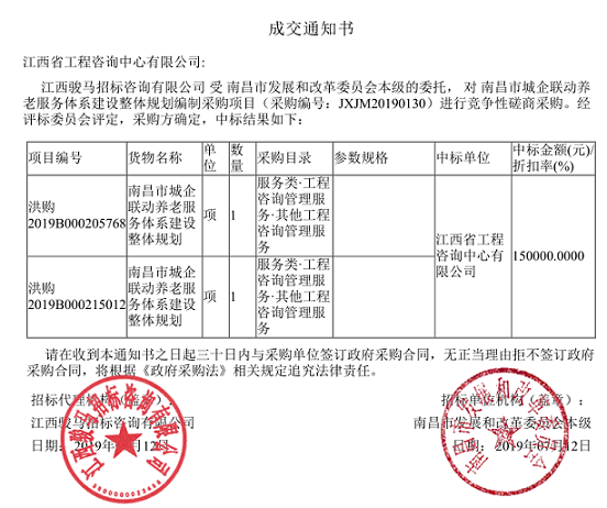 公司成功中标《南昌市城企联动养老服务体系建设整体规划》编制项目