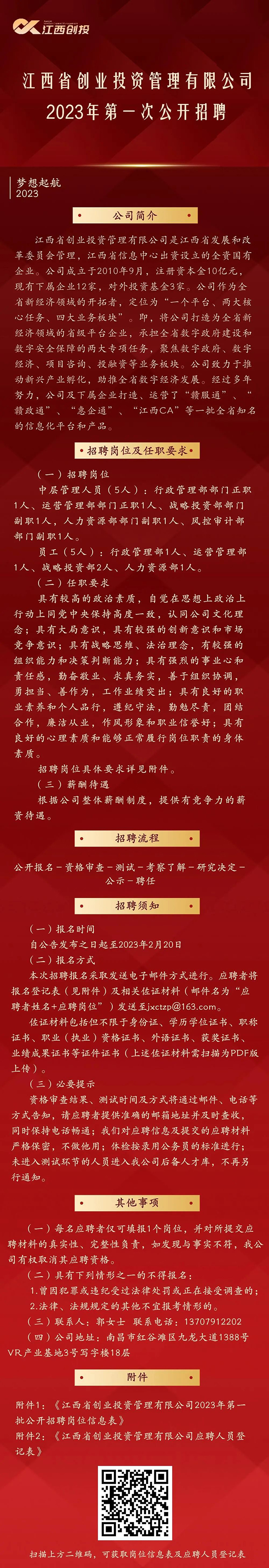 江西省创业投资管理有限公司2023年第一次公开招聘公告